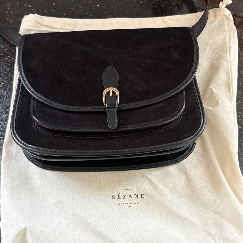 Sezane Large Roméo Bag Noir Bi-matière - Size T-U - Picture 2 of 8